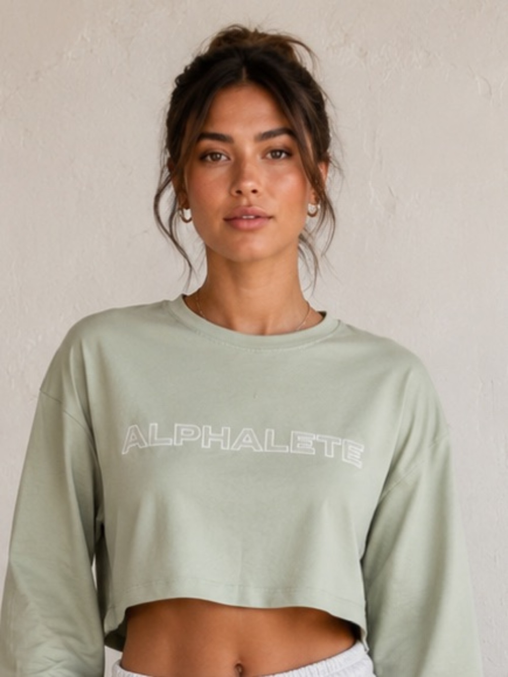 Alphalete Light Sage Cropped Long Sleeve Sweatshirt